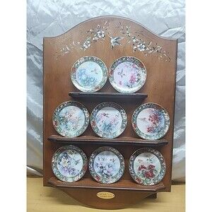 Lena Liu Bradford Hummingbird 3"  Mini Plates & Wood Display 20x13 Beautiful!!!!